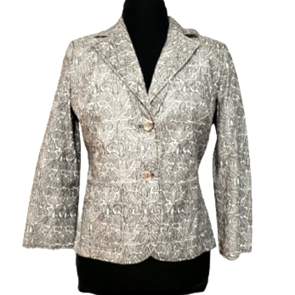 DD Collection Blazer Damask Print Gray and White Career Suit Jacket‎ Size 12
